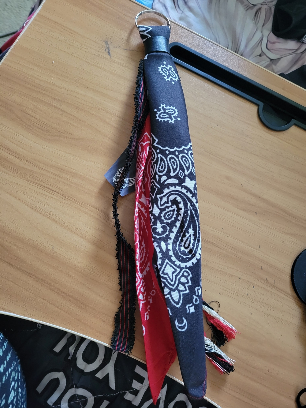 💀NEW💀 Hand Crafted Black and Red Paisley Keychain Bandana Lanyard